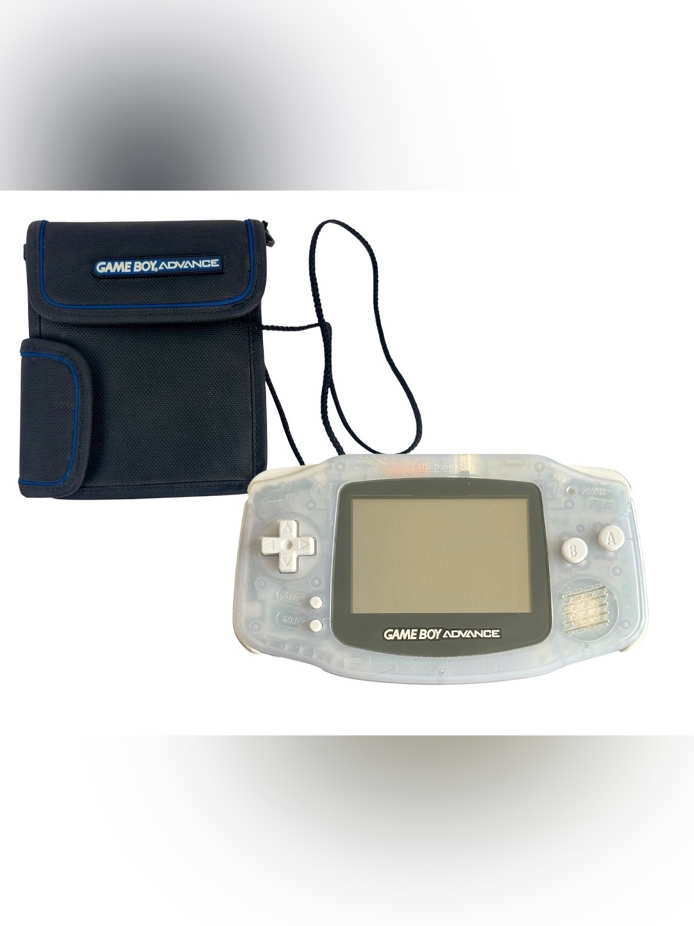Nintendo Game Boy Advance GBA Glacier Console & Official Case Missing Bat Cover